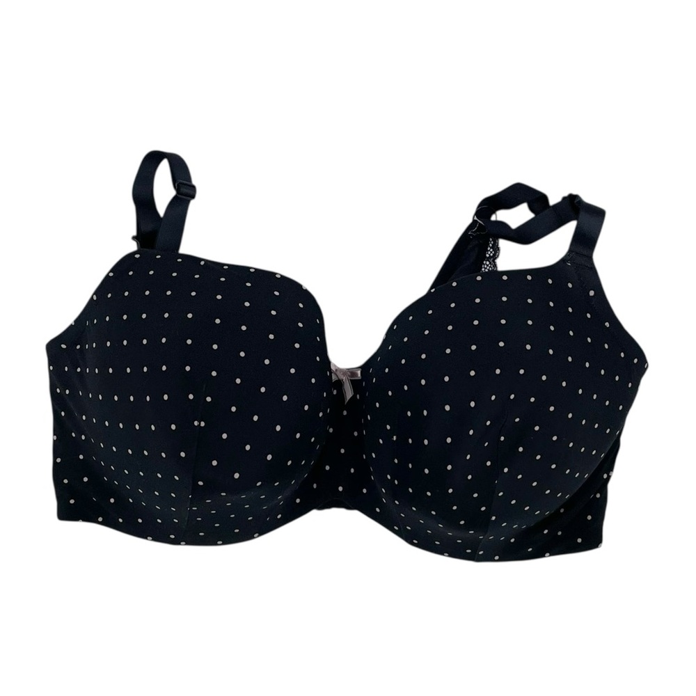 Cacique Lightly Lined Balconette Bra Women's Size 42F Black Polka Dot Underwire